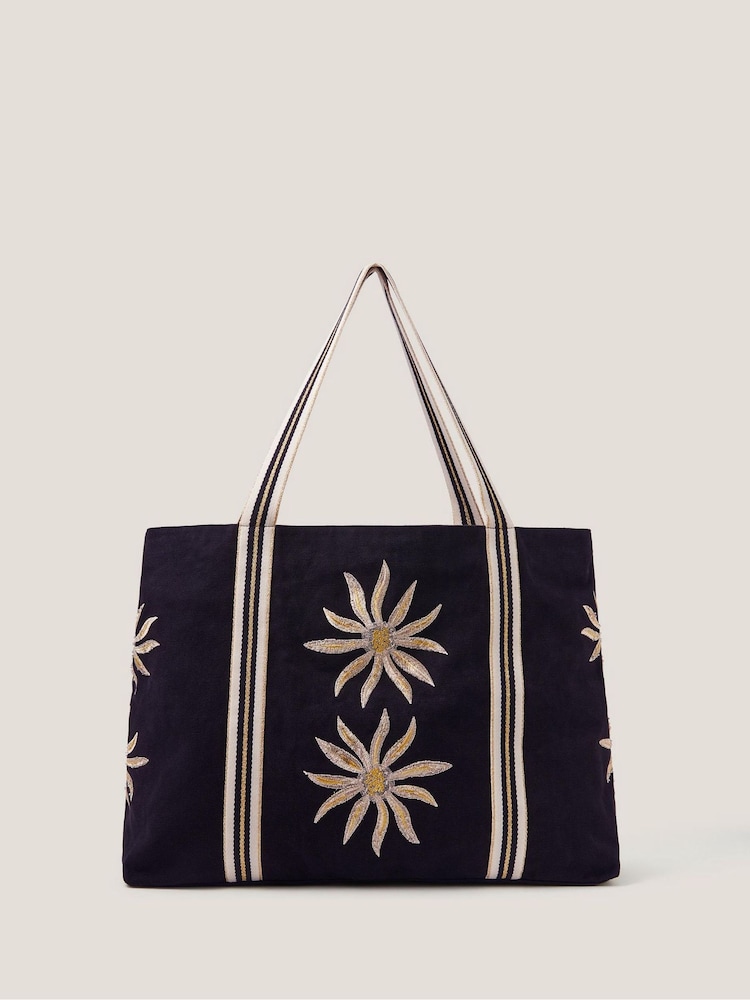 Monsoon Black Tashie Sun Embroidered Tote Bag - Image 1 of 2 Monsoon Black Tashie Sun Embroidered Tote Bag - Image 1 of 2