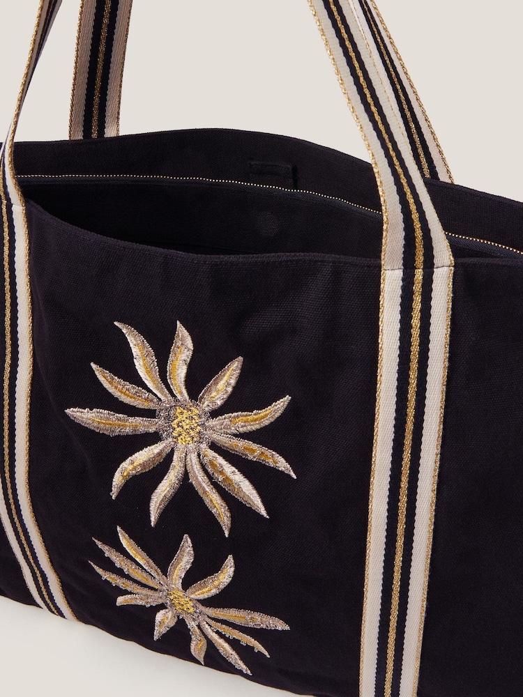 Monsoon Black Tashie Sun Embroidered Tote Bag - Image 2 of 2 Monsoon Black Tashie Sun Embroidered Tote Bag - Image 2 of 2