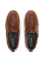 Tommy Hilfiger Brown Leather Braided Boat Shoes - Image 4 of 7