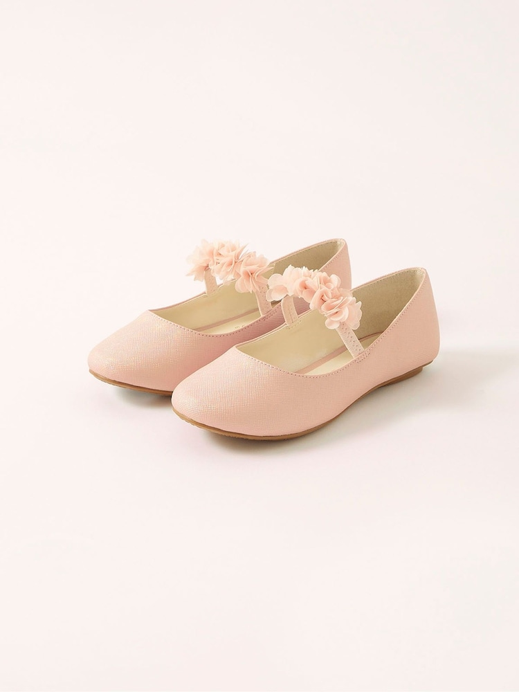 Hellpink - Monsoon Ballerinas in schimmernder Optik mit Zierblume - Bild 2 von 3
