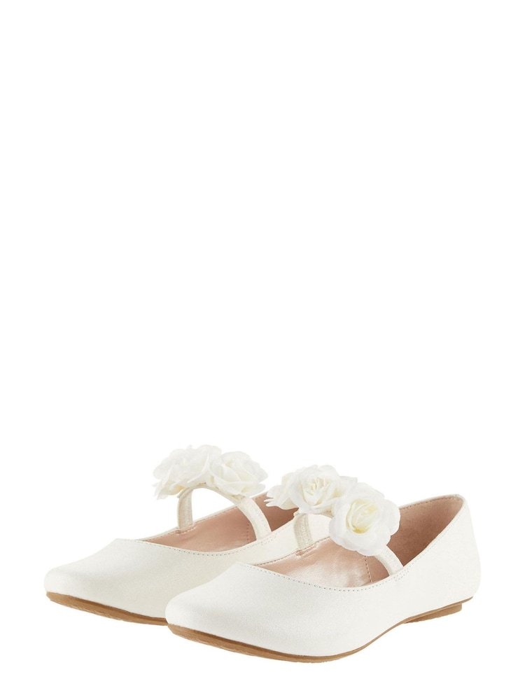 Monsoon Ivory Natural Shimmer Corsage Ballerina Flats - Image 1 of 2