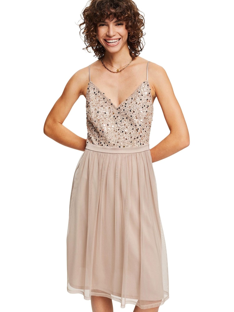 Esprit Light Taupe Bead And Sequins Dress - Image 1 of 7