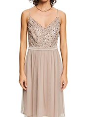 Esprit Light Taupe Bead And Sequins Dress - Image 3 of 7
