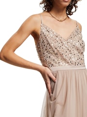 Esprit Light Taupe Bead And Sequins Dress - Image 5 of 7