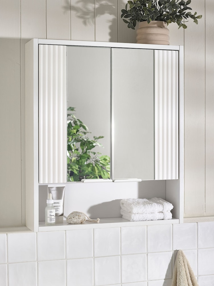 White Garda Textured Mirrored Double Wall Cabinet - Image 1 of 7 White Garda Textured Mirrored Double Wall Cabinet - Image 1 of 7