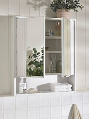 White Garda Textured Mirrored Double Wall Cabinet - Image 2 of 7
