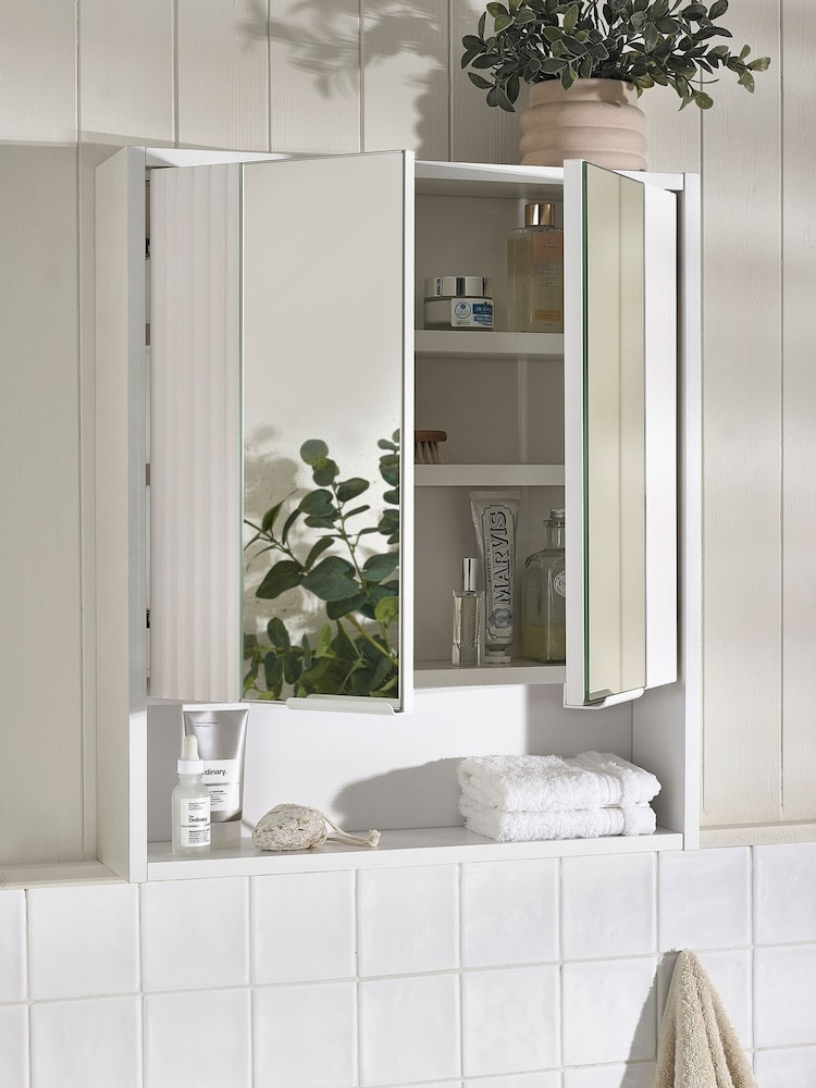 White Garda Textured Mirrored Double Wall Cabinet - Image 2 of 7