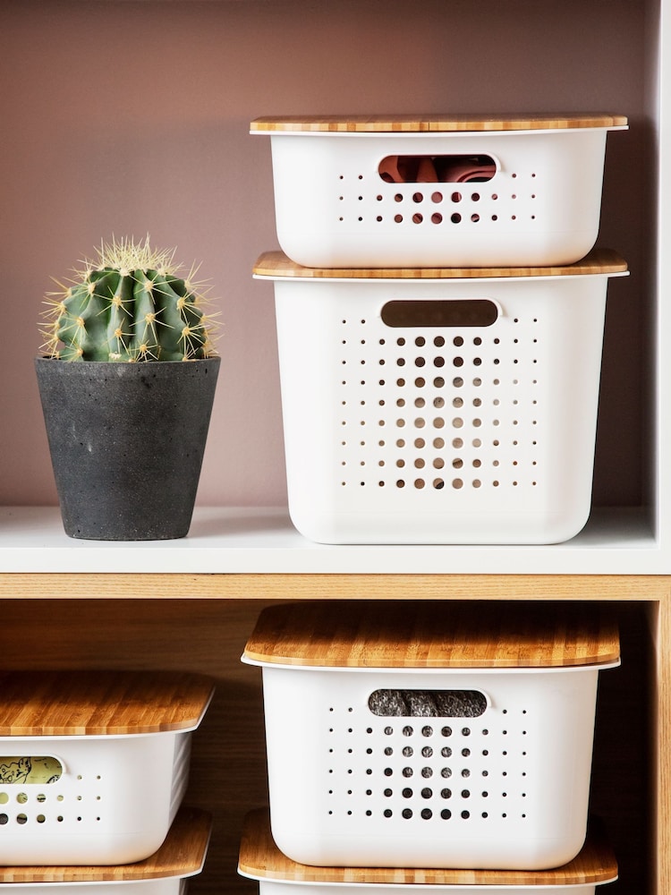 Orthex White Smartstore Set of 3 6L Baskets And Bamboo Lids - Image 1 of 7