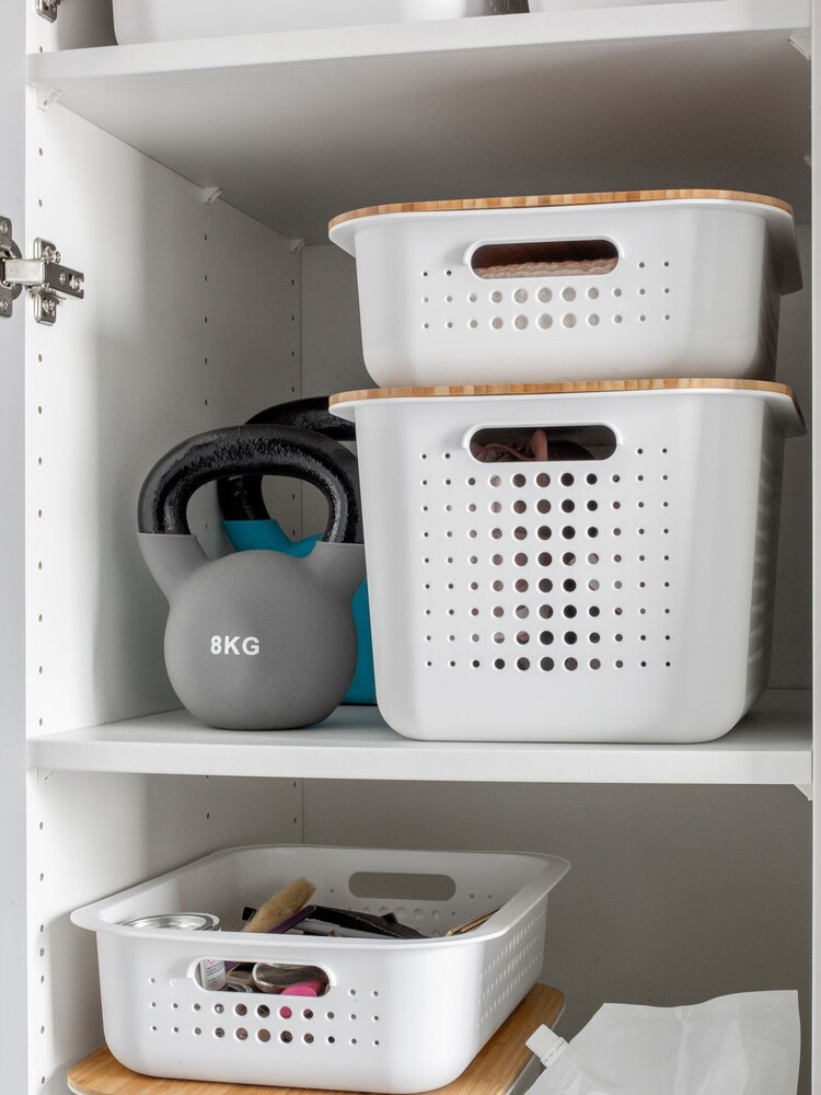 Orthex White Smartstore Set of 3 6L Baskets And Bamboo Lids - Image 2 of 7 Orthex White Smartstore Set of 3 6L Baskets And Bamboo Lids - Image 2 of 7