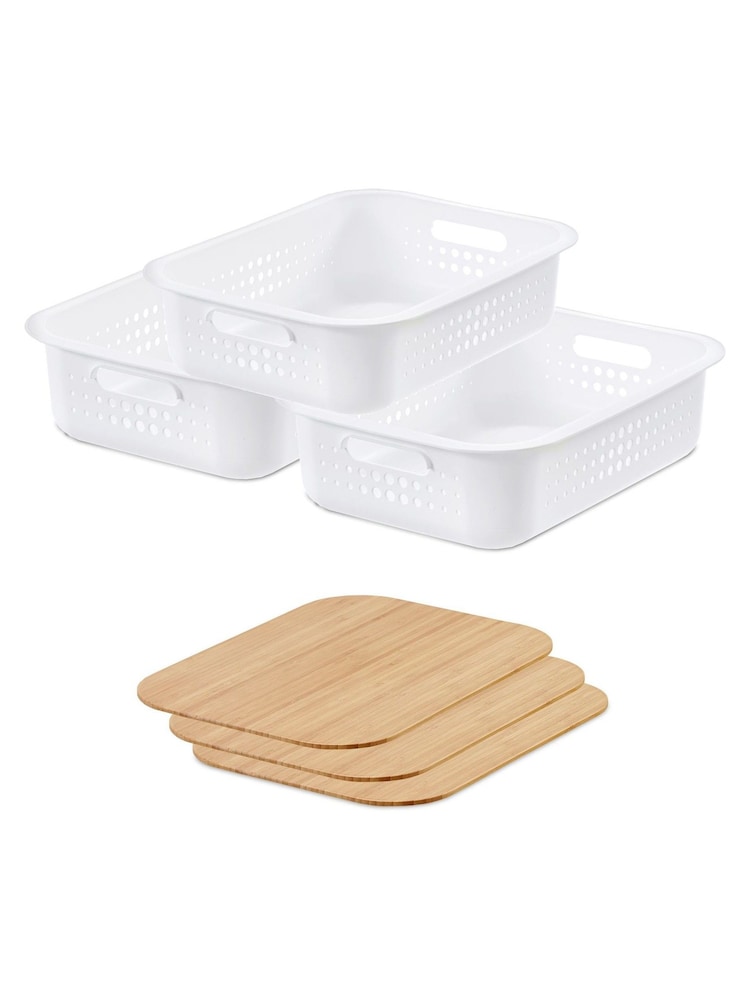 Orthex White Smartstore Set of 3 6L Baskets And Bamboo Lids - Image 7 of 7