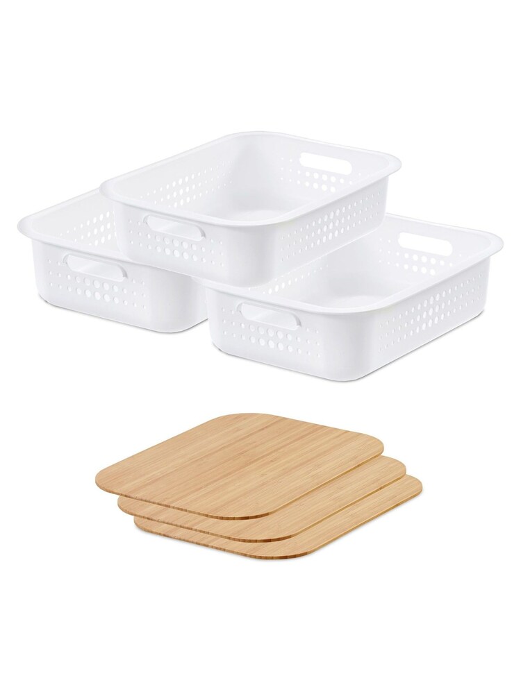 Orthex White Smartstore Set of 3 6L Baskets And Bamboo Lids - Image 7 of 7 Orthex White Smartstore Set of 3 6L Baskets And Bamboo Lids - Image 7 of 7