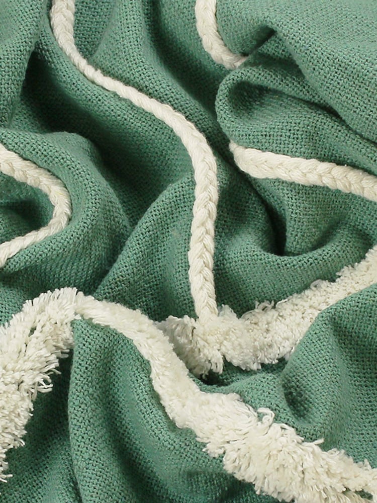 furn. Green Rainbow 100% Cotton Tufted Tasselled Throw - Image 1 of 2