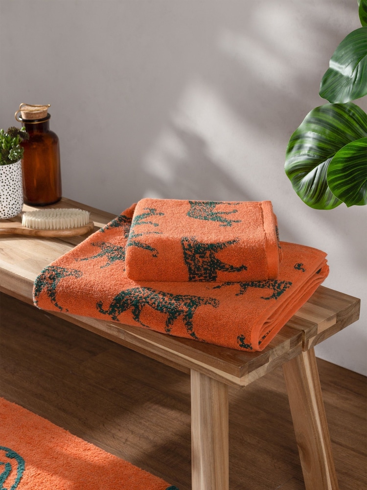 furn. Orange Print Leopard Print 100% Cotton Towel - Image 1 of 6