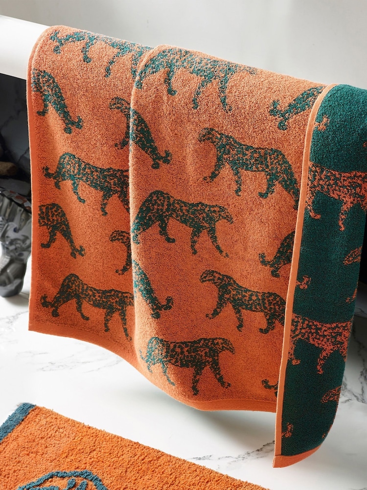 furn. Orange Print Leopard Print 100% Cotton Towel - Image 2 of 6