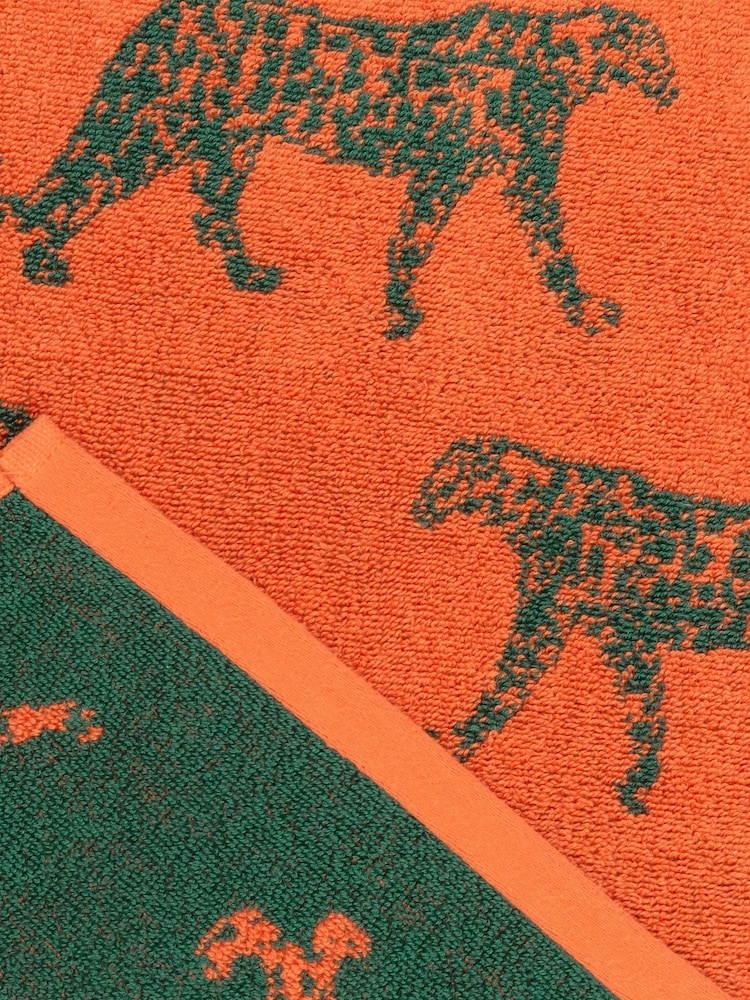 furn. Orange Print Leopard Print 100% Cotton Towel - Image 6 of 6