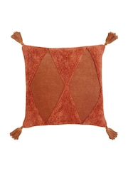 Furn Rust Brown Kantha 100% Cotton Tassel Corduroy Cushion - Image 1 of 7