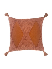 Furn Rust Brown Kantha 100% Cotton Tassel Corduroy Cushion - Image 2 of 7