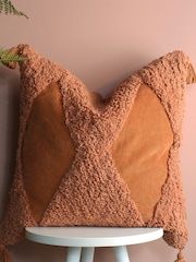 Furn Rust Brown Kantha 100% Cotton Tassel Corduroy Cushion - Image 6 of 7