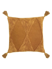 Furn Ginger Brown Kantha 100% Cotton Tassel Corduroy Cushion - Image 1 of 6