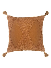 Furn Ginger Brown Kantha 100% Cotton Tassel Corduroy Cushion - Image 2 of 6