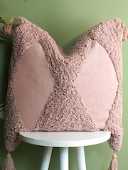 Furn Blush Pink Kantha 100% Cotton Tassel Corduroy Cushion - Image 1 of 5