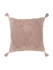 Furn Blush Pink Kantha 100% Cotton Tassel Corduroy Cushion - Image 2 of 5