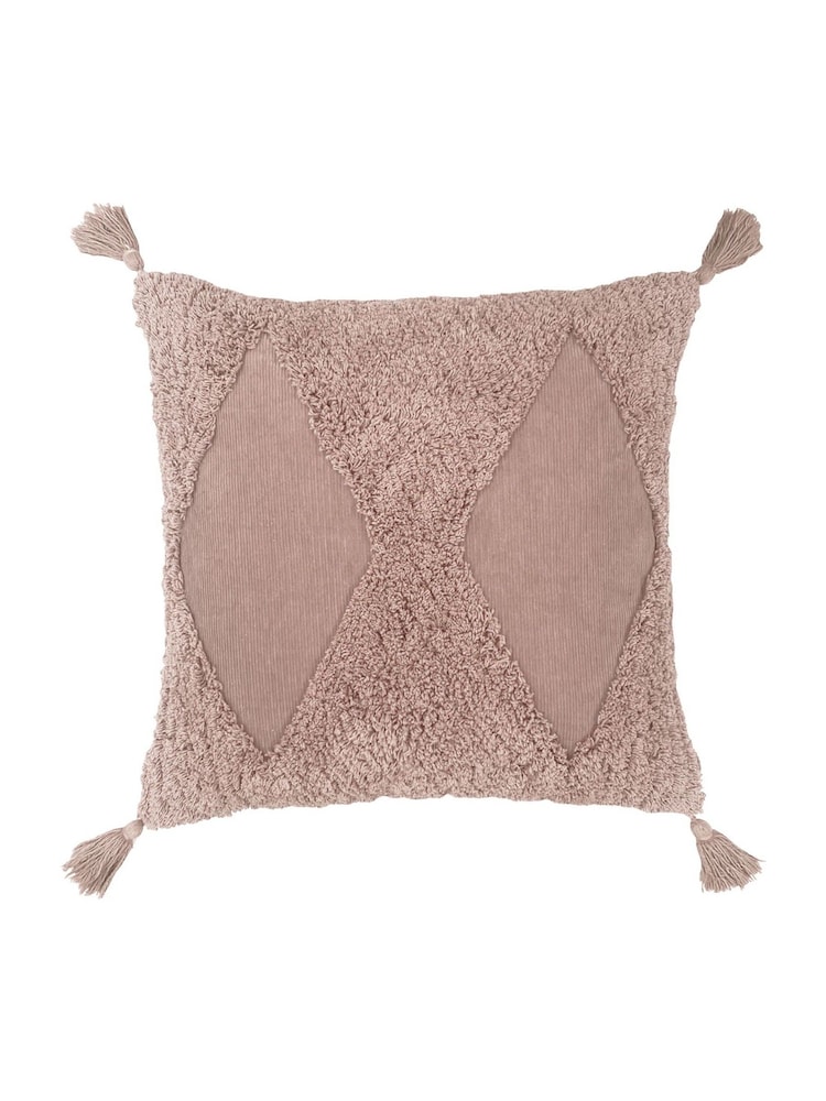 Furn Blush Pink Kantha 100% Cotton Tassel Corduroy Cushion - Image 2 of 5