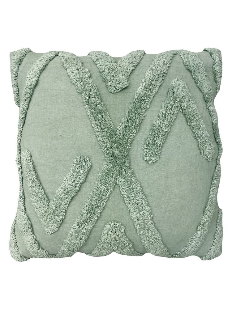 furn. Eucalyptus Green Kamjo Cotton Tufted Geometric Cushion - Image 1 of 4