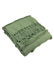 furn. Green 100% Cotton Jakarta Woven Tufted Fringed Throw - Image 1 of 2