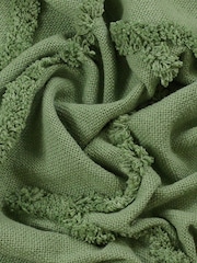 furn. Green 100% Cotton Jakarta Woven Tufted Fringed Throw - Image 2 of 2