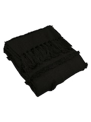 furn. Black 100% Cotton Jakarta Woven Tufted Fringed Throw - Image 1 of 2