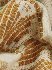 furn. Yellow Pangea Tasselled Woven 100% Cotton Throw - Image 2 of 3