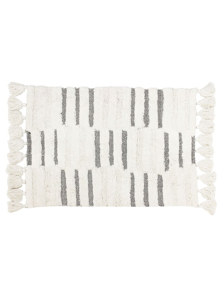 Yard Charcoal Grey 100% Cotton Tassel Stitch Anti-Slip Bath Mat - Image 2 of 3
