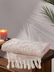 furn. Blush Pink 100% Cotton Tropics Hamman Style Tassel Bath Towel - Image 1 of 6