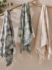 furn. Blush Pink 100% Cotton Tropics Hamman Style Tassel Bath Towel - Image 2 of 6