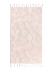 furn. Blush Pink 100% Cotton Tropics Hamman Style Tassel Bath Towel - Image 3 of 6