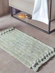 Yard Sage Green Ribbed Tassel 100% Cotton Anti-Slip Bath Mat - Image 1 of 2