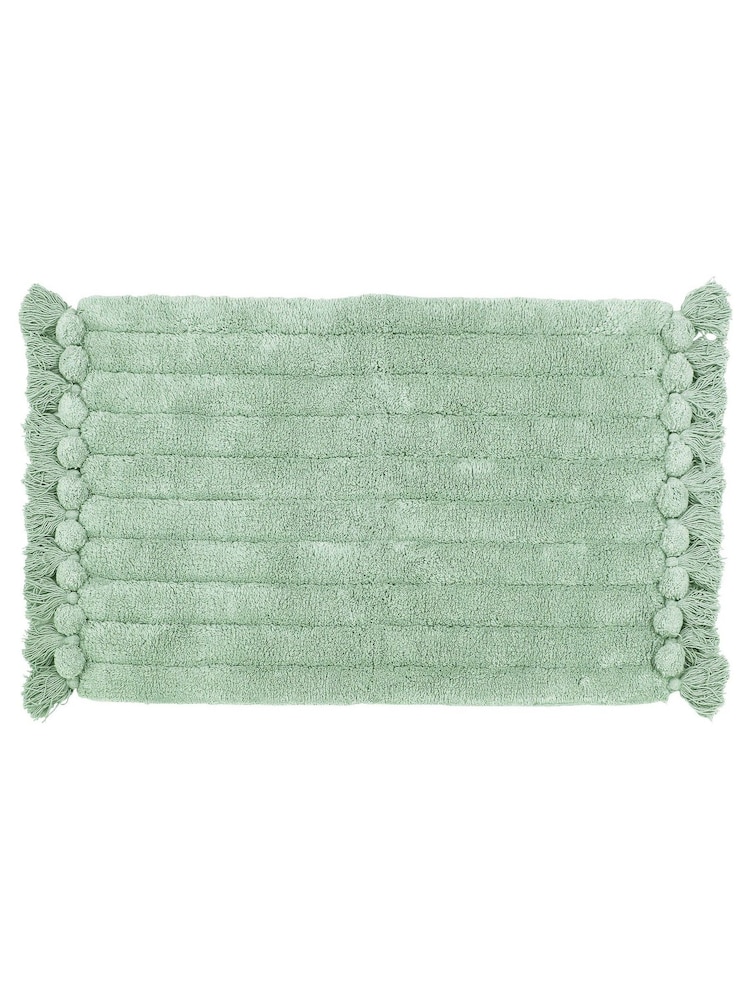 Yard Sage Green Ribbed Tassel 100% Cotton Anti-Slip Bath Mat - Image 2 of 2