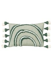 Furn Sage Green Rainbow 100% Cotton Tufted Tasselled Cushion - Image 1 of 4