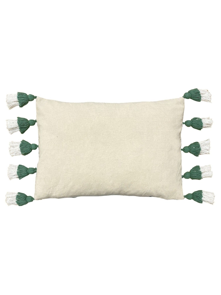 Furn Sage Green Rainbow 100% Cotton Tufted Tasselled Cushion - Image 2 of 4 Furn Sage Green Rainbow 100% Cotton Tufted Tasselled Cushion - Image 2 of 4