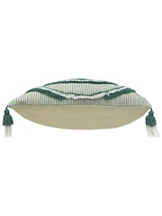 Furn Sage Green Rainbow 100% Cotton Tufted Tasselled Cushion - Image 3 of 4