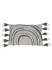 Furn Grey 100% Cotton Rainbow Tufted Tasselled Cushion - Image 1 of 4