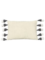 Furn Grey 100% Cotton Rainbow Tufted Tasselled Cushion - Image 2 of 4