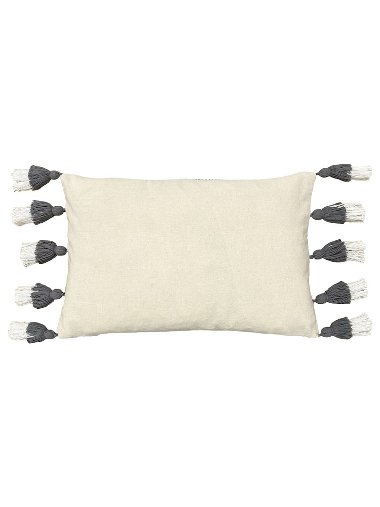 Furn Grey 100% Cotton Rainbow Tufted Tasselled Cushion - Image 2 of 4