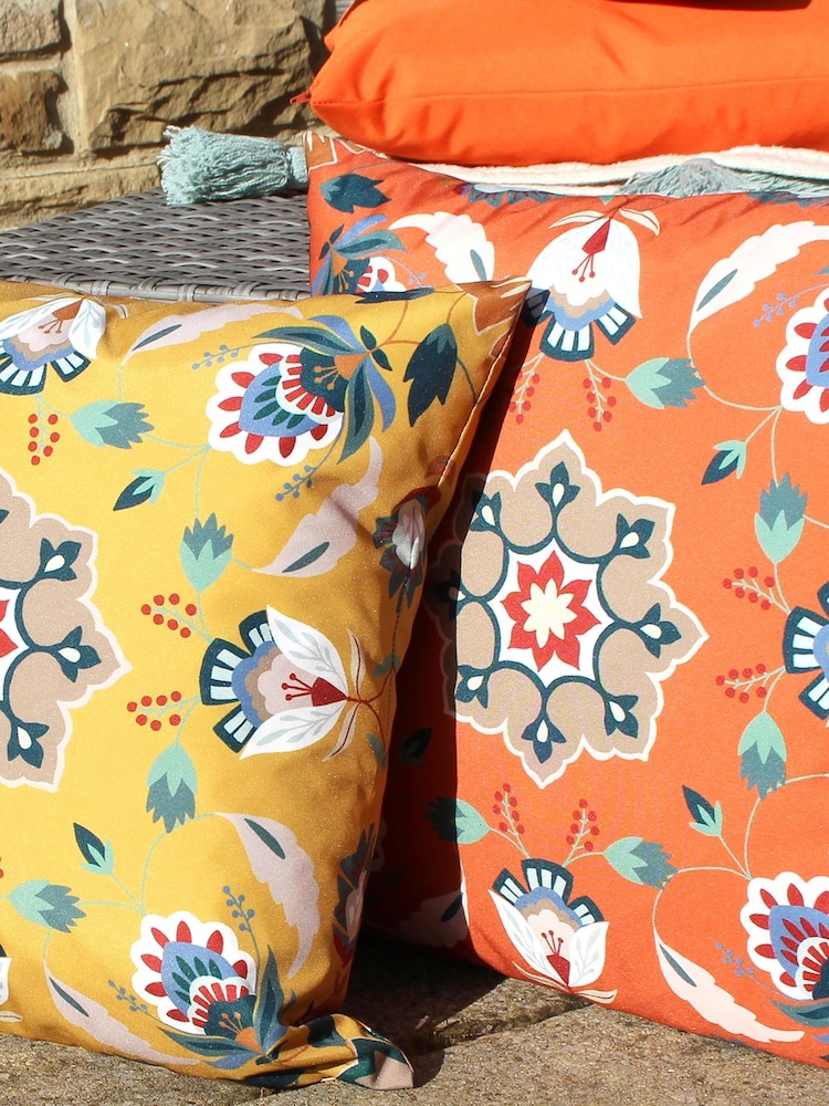 furn. Orange Folk Flora Water Resistant Outdoor Cushion - Image 2 of 6
