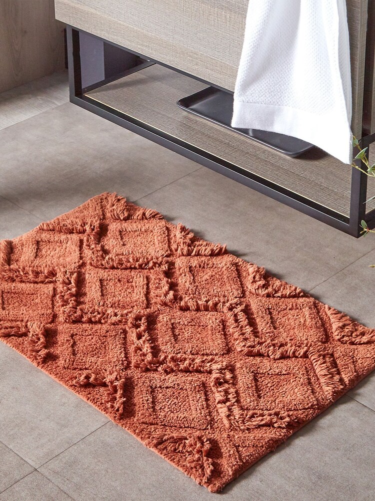 Yard Pecan Brown Diamond Tufted 100% Cotton Anti-Slip Bath Mat - Image 1 of 3