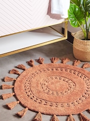 furn. Pecan Brown Circle Tassel Tufted Cotton 100% Cotton Bath Mat - Image 1 of 3