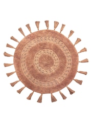furn. Pecan Brown Circle Tassel Tufted Cotton 100% Cotton Bath Mat - Image 2 of 3