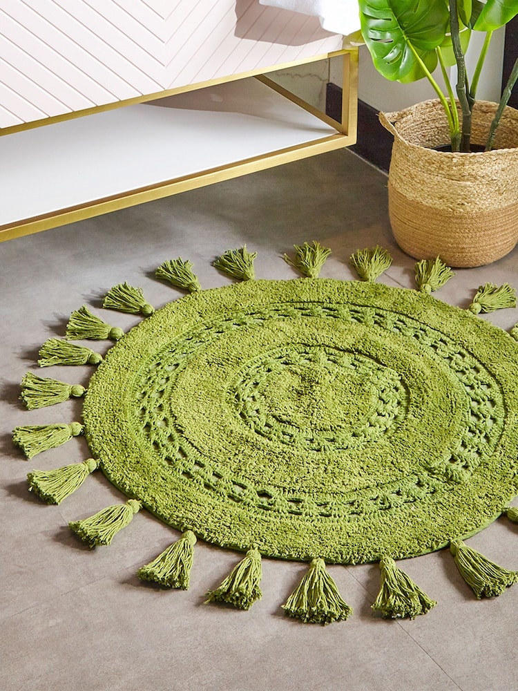 furn. Green Circle Tassel Tufted Cotton 100% Cotton Bath Mat - Image 1 of 3