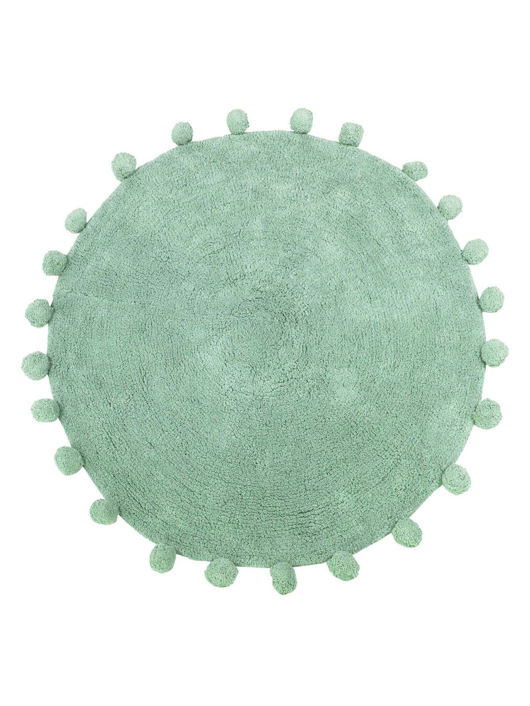 furn. Sage Green Circle Pom Pom Cotton 100% Cotton Bath Mat - Image 2 of 2